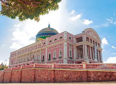 pink building theatre at manaus brazil