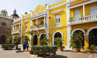 yellow painted buildings in cartagena colombia