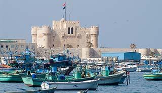 the harbour and zitadelle in alexandria in egypt