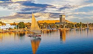 cruising down the river nile on felucca boats in luxor in egypt 