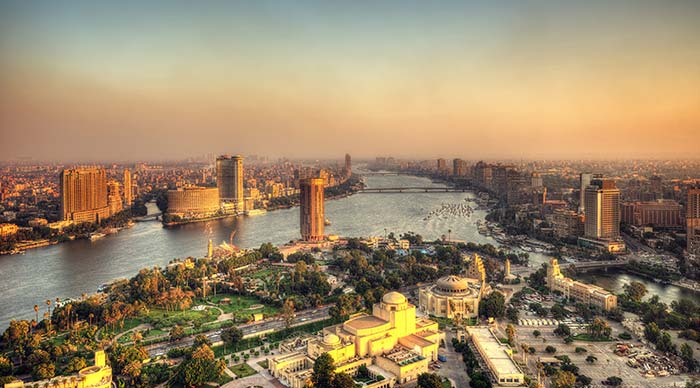 The city skyline of cairo the main airport for egypt