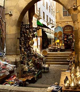 souvenirs and gifts in markets in the old town of cairo in egypt