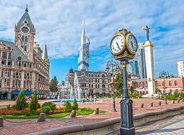 clock and medieval town of batumi georgia fountain and beautiful architecture