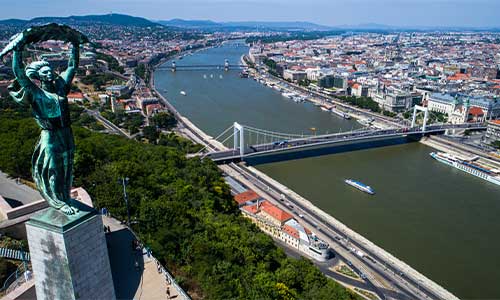 Image showing the Liberty Statue and view of Budapest from Gellert Hill