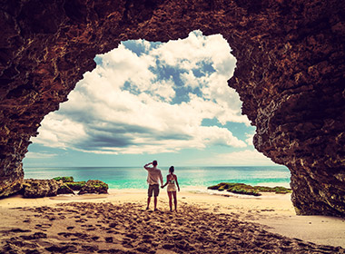 happy couple on honeymoon exploring bali