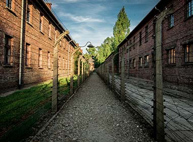 view of path in concentration camp at auschwitz in poland