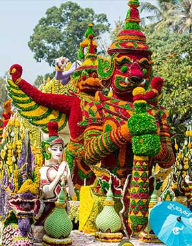 An elaborate display of colourful flowers at the Chiang Mai Flower Festival