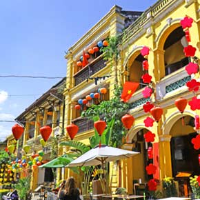 a UNESCO sight in Hoi An, the ancient town houses are covered in lanterns for the Lantern festival 