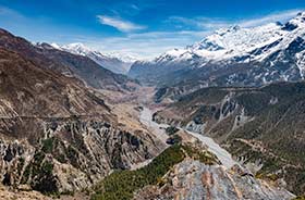 Annapurna foothills at the base of the himalayan mountains in Nepal asia